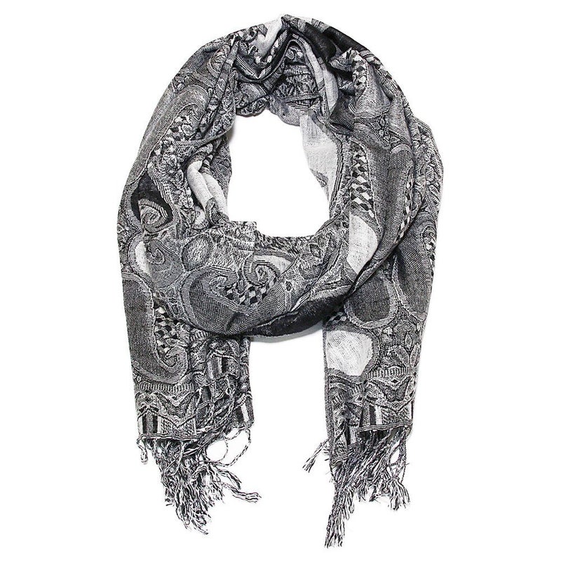 Falari Women's Woven Pashmina Shawl Wrap Scarf 80" x 27" Black Grey White - Image 2
